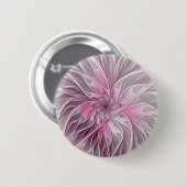Fraktal Rosa Blume Traum, Blumenfantasy Muster Button (Vorne & Hinten)