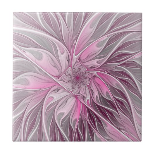 Fraktal Rosa Blume Traum, Blumenfantasy Muster Fliese (Vorderseite)