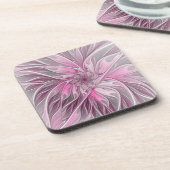Fraktal Rosa Blume Traum, Blumenfantasy Muster Getränkeuntersetzer (Linke Seite)