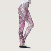 Fraktal Rosa Blume Traum, Blumenfantasy Muster Leggings (Rechts)