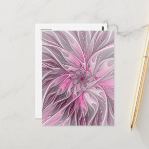 Fraktal Rosa Blume Traum, Blumenfantasy Muster Postkarte