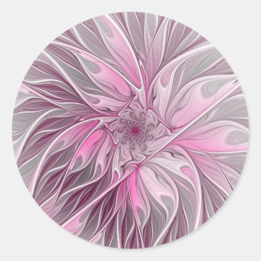 Fraktal Rosa Blume Traum, Blumenfantasy Muster Runder Aufkleber (Vorderseite)