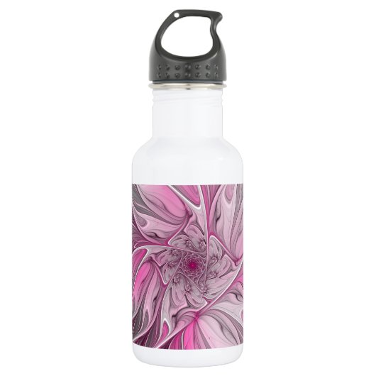 Fraktal Rosa Blume Traum, Blumenfantasy Muster Trinkflasche (Vorderseite)