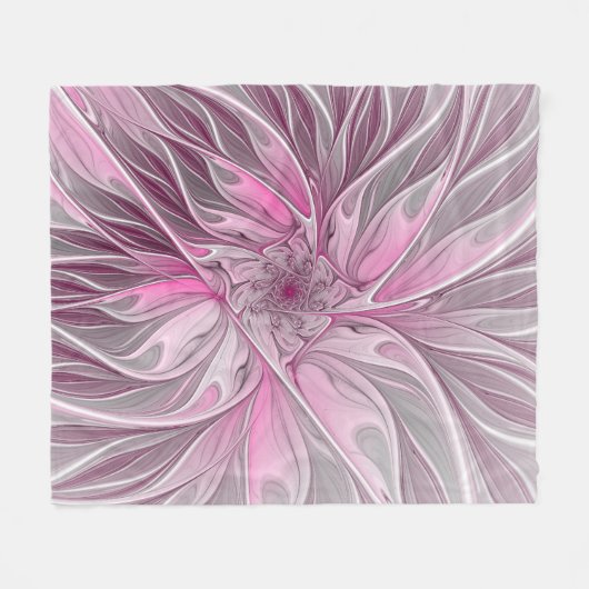 Fraktal Rosa Blume Traum, Blumenmuster Fleecedecke (Vorderseite (Horizontal))