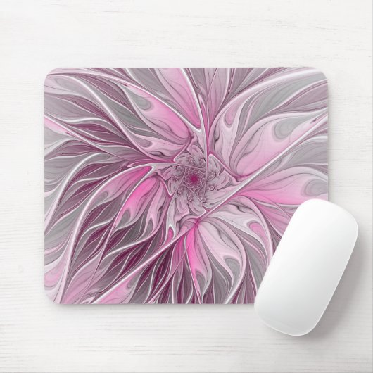 Fraktal-rosa Blumen-Traum, Blumenphantasie-Muster Mousepad (Mit Mouse)