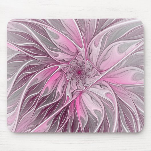 Fraktal-rosa Blumen-Traum, Blumenphantasie-Muster Mousepad (Vorne)