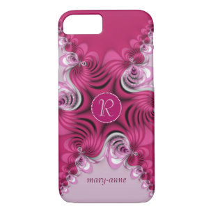 Fraktal Rosa Wirbel Monogrammname Case-Mate iPhone Hülle