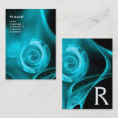 FRAKTAL ROSE 4 MONOGRAMM hell blau Schwarz-weiß Visitenkarte (Vorne/Hinten)