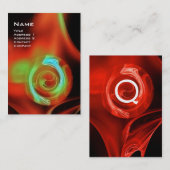 FRAKTAL ROSE 4 MONOGRAMM hellrot grün Visitenkarte (Vorne/Hinten)