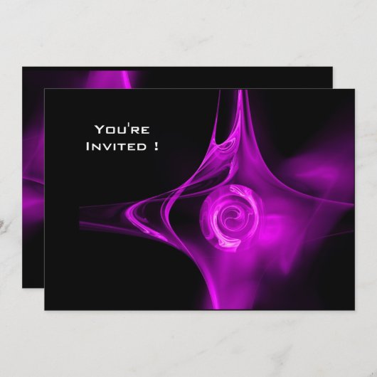 FRAKTAL ROSE hell lila schwarz Einladung (Vorne/Hinten)