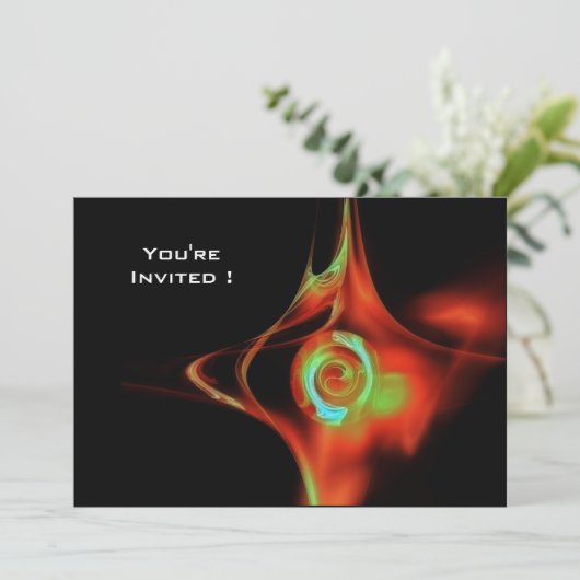 FRAKTAL ROSE hellblau grün schwarz Einladung (Stehend Vorderseite)