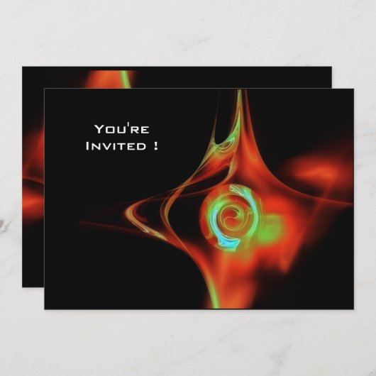 FRAKTAL ROSE hellblau grün schwarz Einladung (Vorne/Hinten)