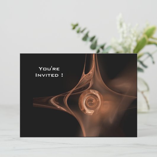 FRAKTAL ROSE hellbraun schwarz Einladung (Stehend Vorderseite)