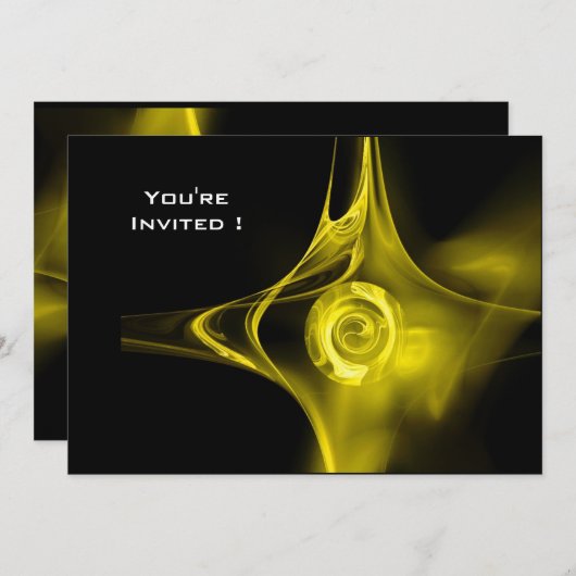 FRAKTAL ROSE hellgelb Einladung (Vorne/Hinten)