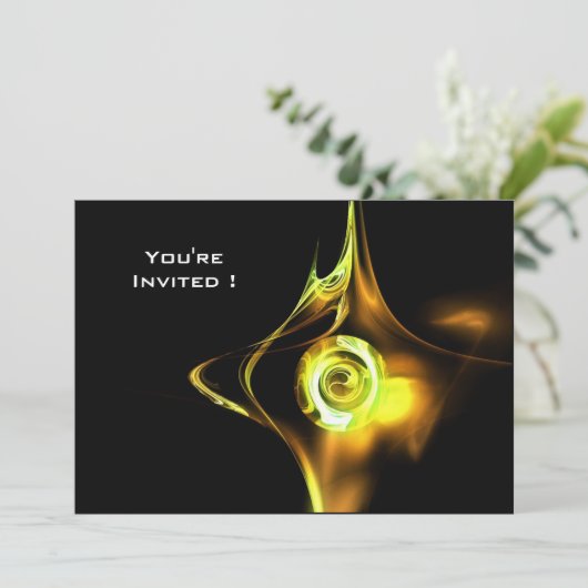 FRAKTAL ROSE hellgelb, schwarz Einladung (Stehend Vorderseite)