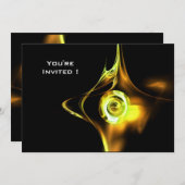 FRAKTAL ROSE hellgelb, schwarz Einladung (Vorne/Hinten)