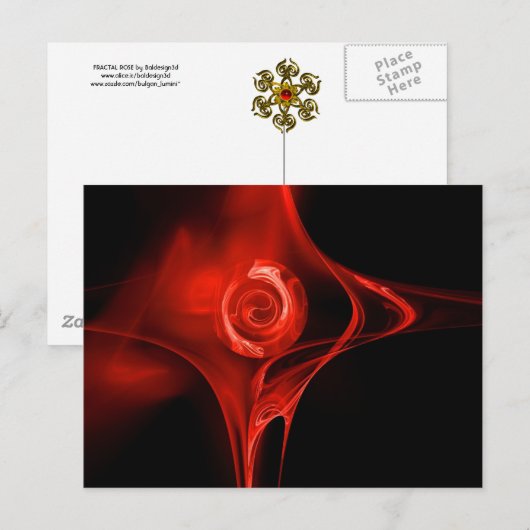 FRAKTAL ROSE, rot Postkarte (Vorne/Hinten)