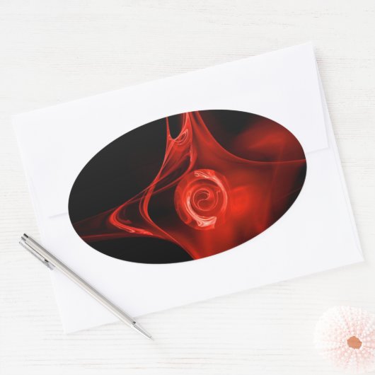 FRAKTAL ROSE, rot, schwarz Ovaler Aufkleber (Umschlag)