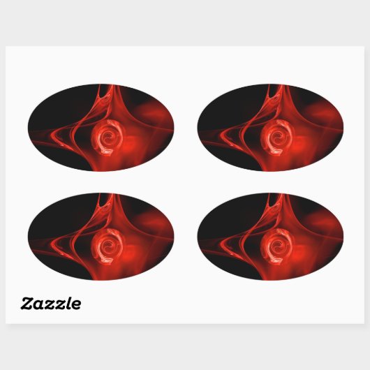 FRAKTAL ROSE, rot, schwarz Ovaler Aufkleber (Blatt)