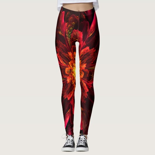 Fraktal Rote Blume Leggings (Vorderseite)