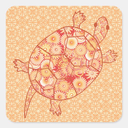 Fraktal-Schildkröte - Mandarinen Quadratischer Aufkleber (Vorderseite)