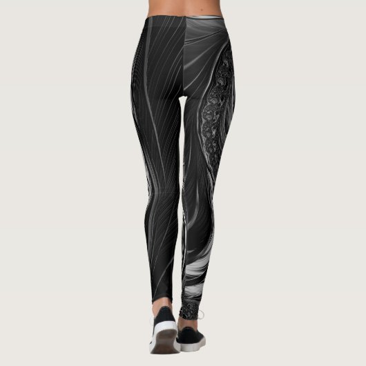 Fraktal Schwarz-weiß Metal Nautilus Swirl Leggings (Rückseite)