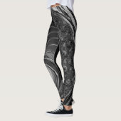 Fraktal Schwarz-weiß Metal Nautilus Swirl Leggings (Links)