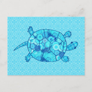 Fraktal-Schwirbelschildkröte - Kobalt und Türkisbl Postkarte