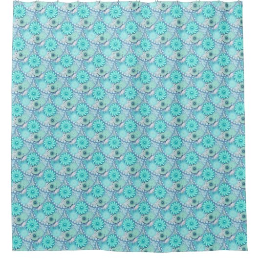 Fraktal Swirbelmuster, Light Blue und Aqua Duschvorhang (Vorderseite)