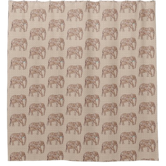 Fraktal Swirl Elephant, Braun und Taupe Duschvorhang (Vorderseite)