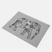 Fraktal Swirl Elephant, grau, schwarz und weiß Fußmatte (Schrägansicht)