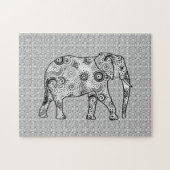 Fraktal Swirl Elephant, grau, schwarz und weiß Puzzle (Horizontal)