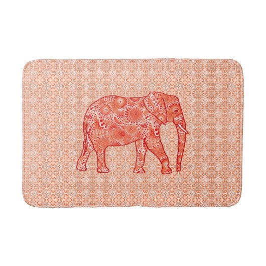 Fraktal Swirl Elephant, Korallenorange und Weiß Badematte (Vorderseite)