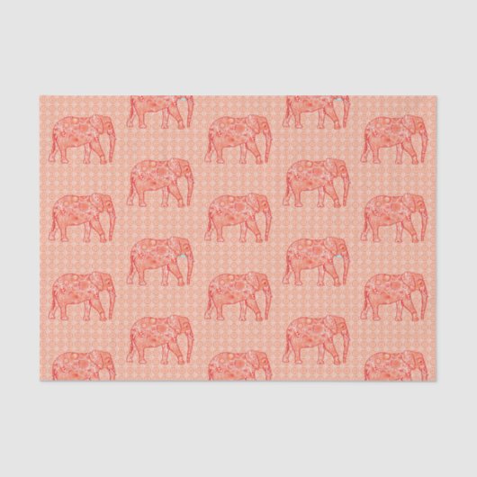 Fraktal Swirl Elephant, Korallenorange und Weiß Seidenpapier (Vorderseite)