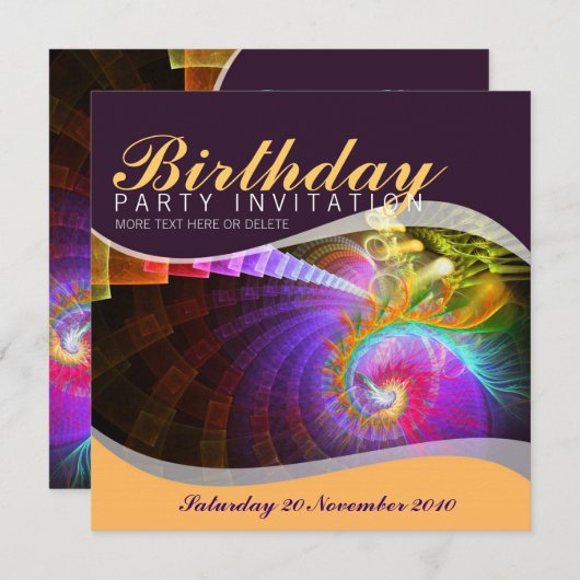 Fraktal Swirl Geburtstagsparty Einladung (Vorne/Hinten)
