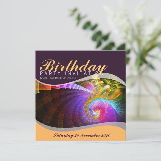 Fraktal Swirl Geburtstagsparty Einladung (Stehend Vorderseite)