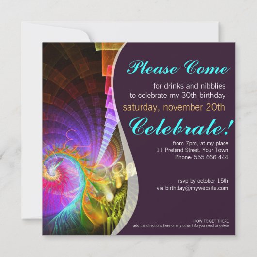 Fraktal Swirl Geburtstagsparty Einladung (Rückseite)