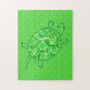 Fraktal Swirl Schildkröte Limon und Smaragdgrün Puzzle
