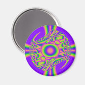 Fraktal-Verzerrungs-lila grünes psychedelisches Magnet (Vorderseite/Rückseite)