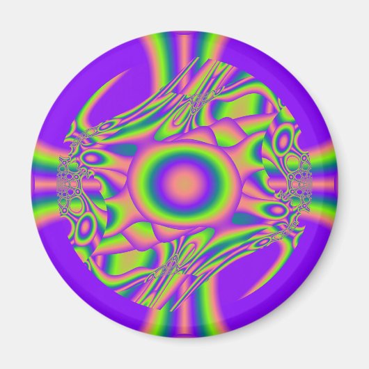 Fraktal-Verzerrungs-lila grünes psychedelisches Magnet (Vorne)