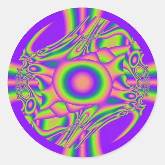 Fraktal Warp Lila Green Psychedelic Runder Aufkleber (Vorderseite)