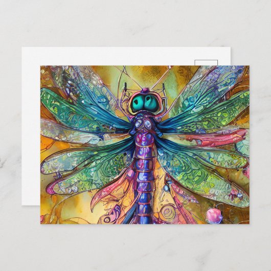 Fraktal Watercolor Dragonfly Postkarte (Vorne/Hinten)