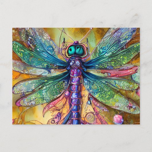 Fraktal Watercolor Dragonfly Postkarte (Vorderseite)