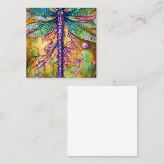 Fraktal Watercolor Dragonfly Quadratische Visitenkarte (Vorne/Hinten)