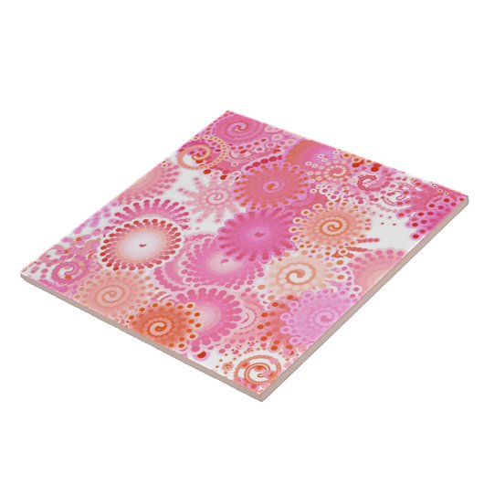 Fraktal-Wirbel, Rosa- und Korallenfarben Fliese (Seite)