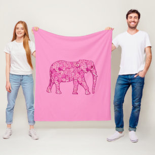 Fraktal wirbeliger Elefant, Fuchsie und Rosa Fleecedecke