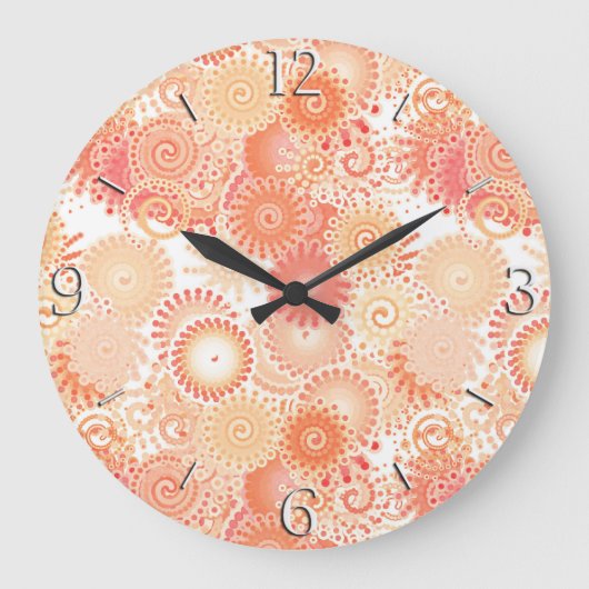 Fraktal wirbelnd, in Korallen- und Pfirsichtönen Große Wanduhr (Vorderseite)