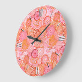 Fraktal wirbelnd, koral und rosa große wanduhr (Winkel)