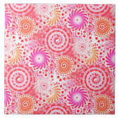 Fraktal wirbelnd, Koralle, Rosa und Creme Fliese (Vorderseite)