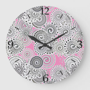 Fraktal wirbelnd, rosa und grau große wanduhr